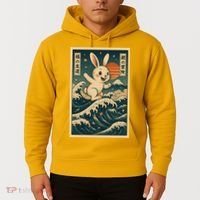 Surfing Bunny Retro Japanese Sakura Wave Adventure Hoodie thumb 2