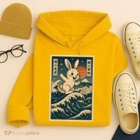Surfing Bunny Retro Japanese Sakura Wave Adventure Hoodie thumb 4