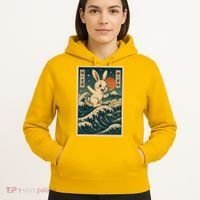 Surfing Bunny Retro Japanese Sakura Wave Adventure Hoodie thumb 5