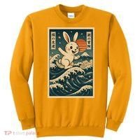 Surfing Bunny Retro Japanese Sakura Wave Adventure Sweatshirt thumb 0