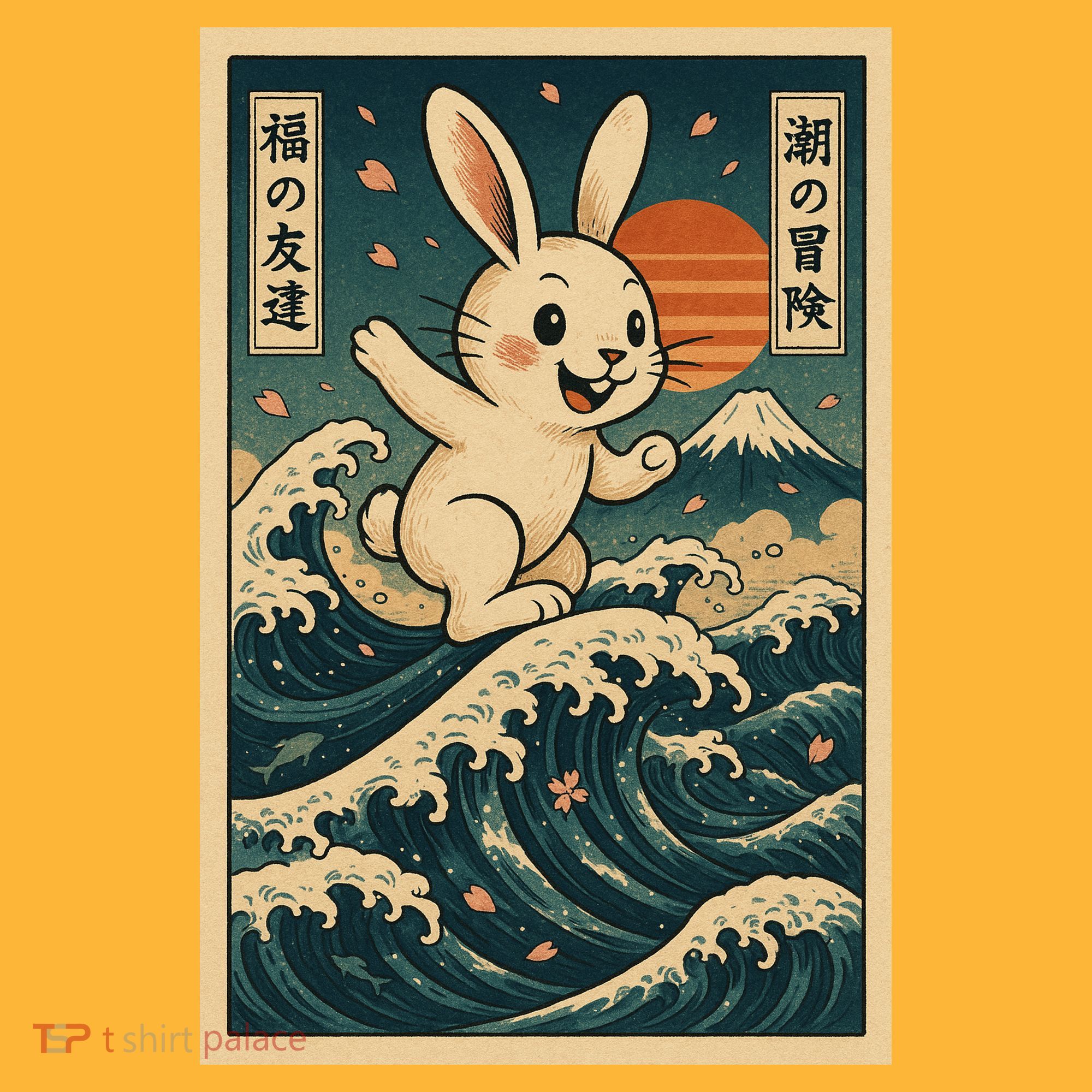 Surfing Bunny Retro Japanese Sakura Wave Adventure Sweatshirt