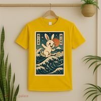Surfing Bunny Retro Japanese Sakura Wave Adventure T-Shirt thumb 2