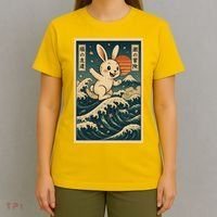 Surfing Bunny Retro Japanese Sakura Wave Adventure T-Shirt thumb 4
