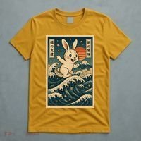 Surfing Bunny Retro Japanese Sakura Wave Adventure T-Shirt thumb 5