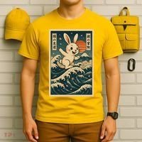 Surfing Bunny Retro Japanese Sakura Wave Adventure T-Shirt thumb 6