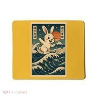 Surfing Bunny Retro Japanese Sakura Wave Adventure Mousepad thumb 0