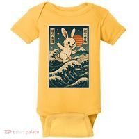 Surfing Bunny Retro Japanese Sakura Wave Adventure Baby Bodysuit thumb 0