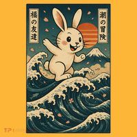 Surfing Bunny Retro Japanese Sakura Wave Adventure Baby Bodysuit thumb 2