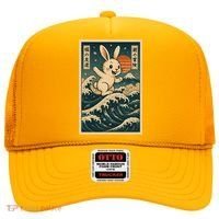 Surfing Bunny Retro Japanese Sakura Wave Adventure Hat thumb 0