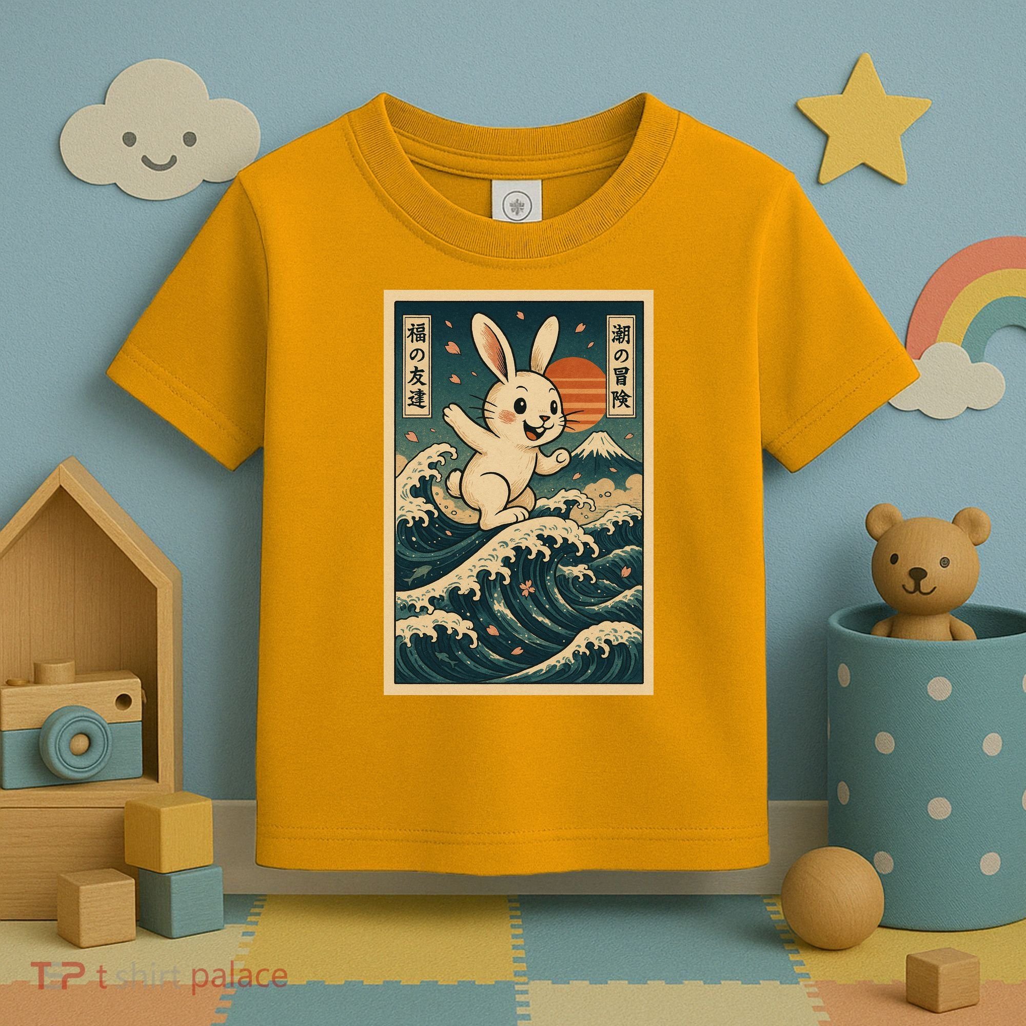 Surfing Bunny Retro Japanese Sakura Wave Adventure Toddler T-Shirt