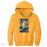 Surfing Bunny Retro Japanese Sakura Wave Adventure Kids Hoodie thumb 0
