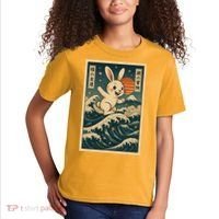 Surfing Bunny Retro Japanese Sakura Wave Adventure Kids T-Shirt thumb 2