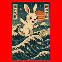 Surfing Bunny Retro Japanese Sakura Wave Adventure Santa Hat thumb 1