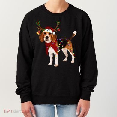 Santa Beagle Reindeer Light Christmas Funny Gift Women's Sweatshirt