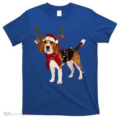 Santa Beagle Reindeer Light Christmas Funny Gift T-Shirt