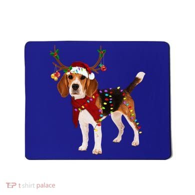 Santa Beagle Reindeer Light Christmas Funny Gift Mousepad