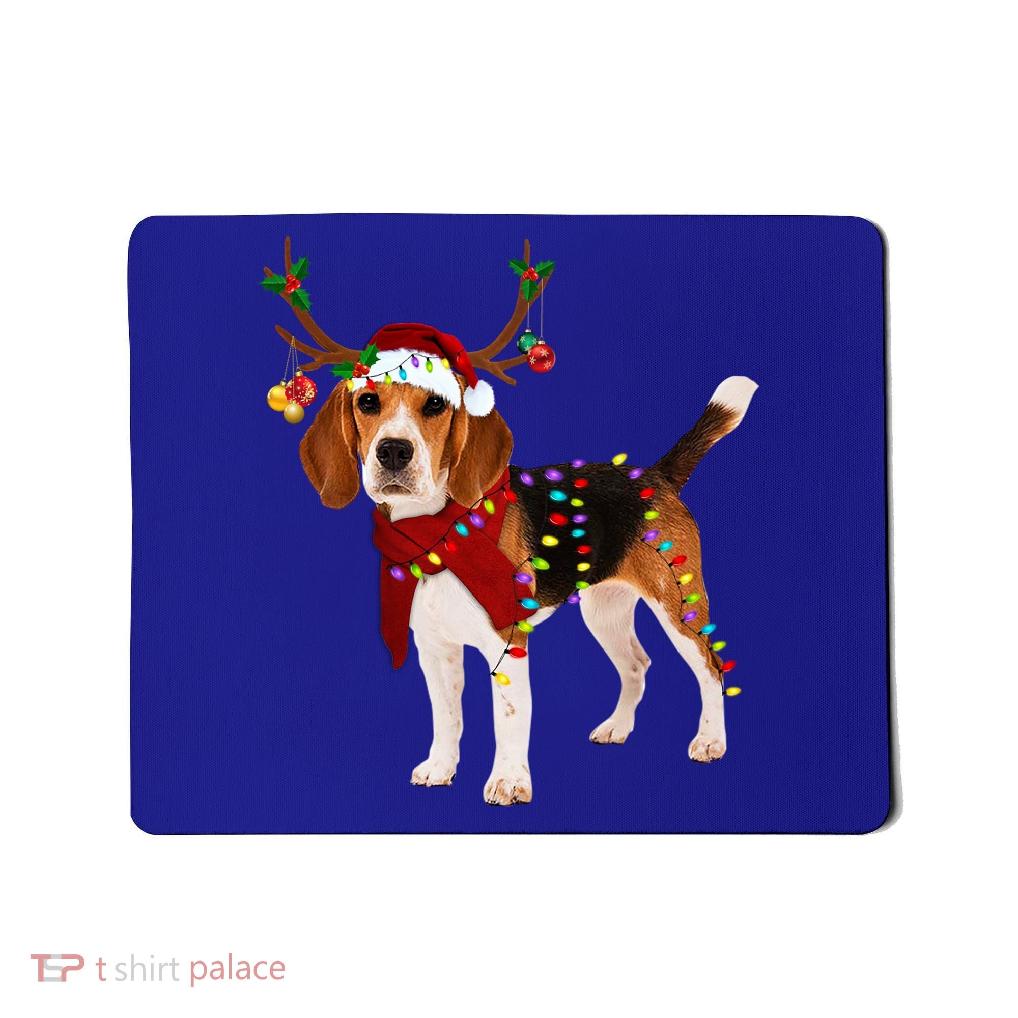 Santa Beagle Reindeer Light Christmas Funny Gift Mousepad
