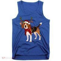 Santa Beagle Reindeer Light Christmas Funny Gift Tank Top thumb 0