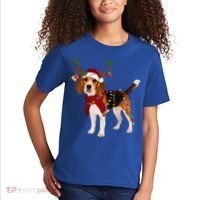 Santa Beagle Reindeer Light Christmas Funny Gift Kids T-Shirt thumb 2