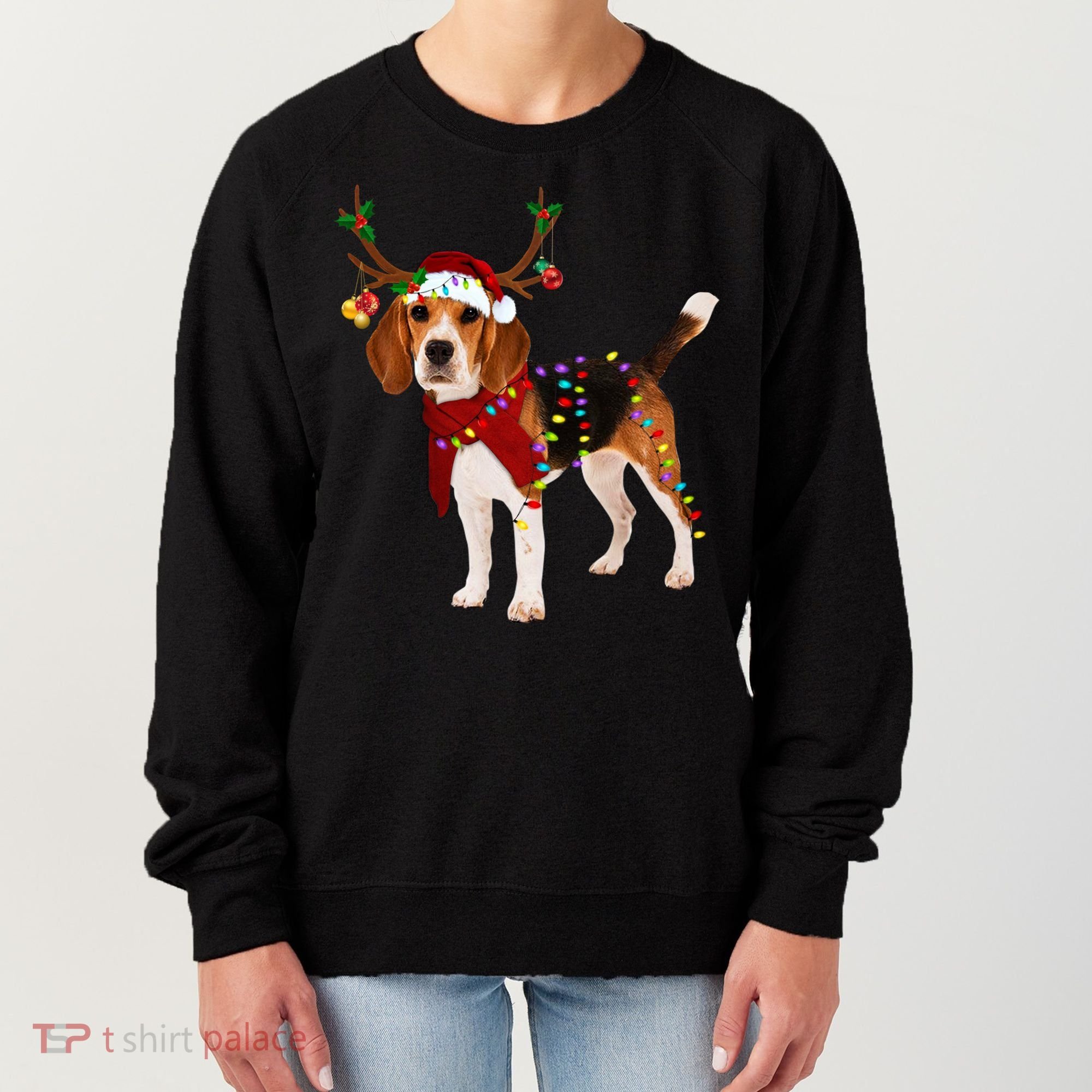 Santa Beagle Reindeer Light Christmas Gift Women's Sweatshirt