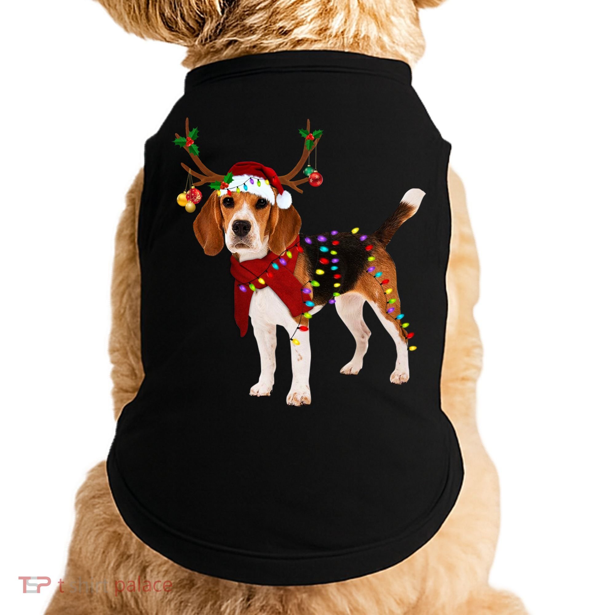 Santa Beagle Reindeer Light Christmas Gift Doggie Tank