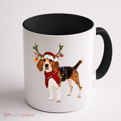 Santa Beagle Reindeer Light Christmas Gift Coffee Mug back
