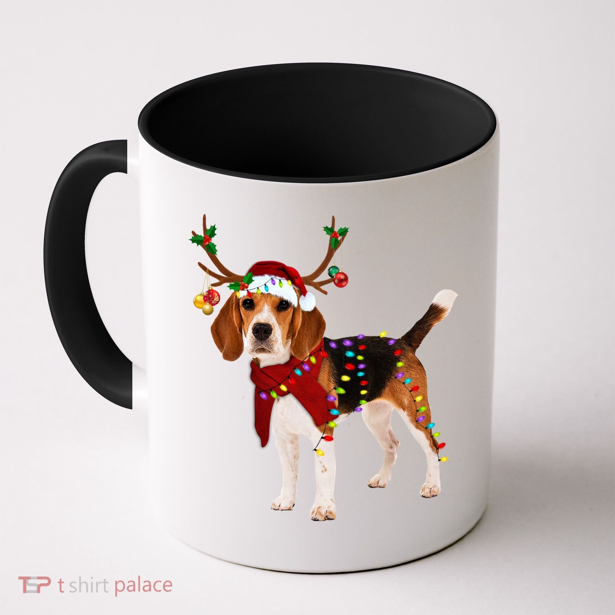 Santa Beagle Reindeer Light Christmas Gift Coffee Mug