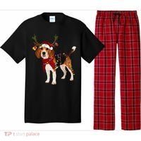 Santa Beagle Reindeer Light Christmas Gift Pajama Set thumb 0