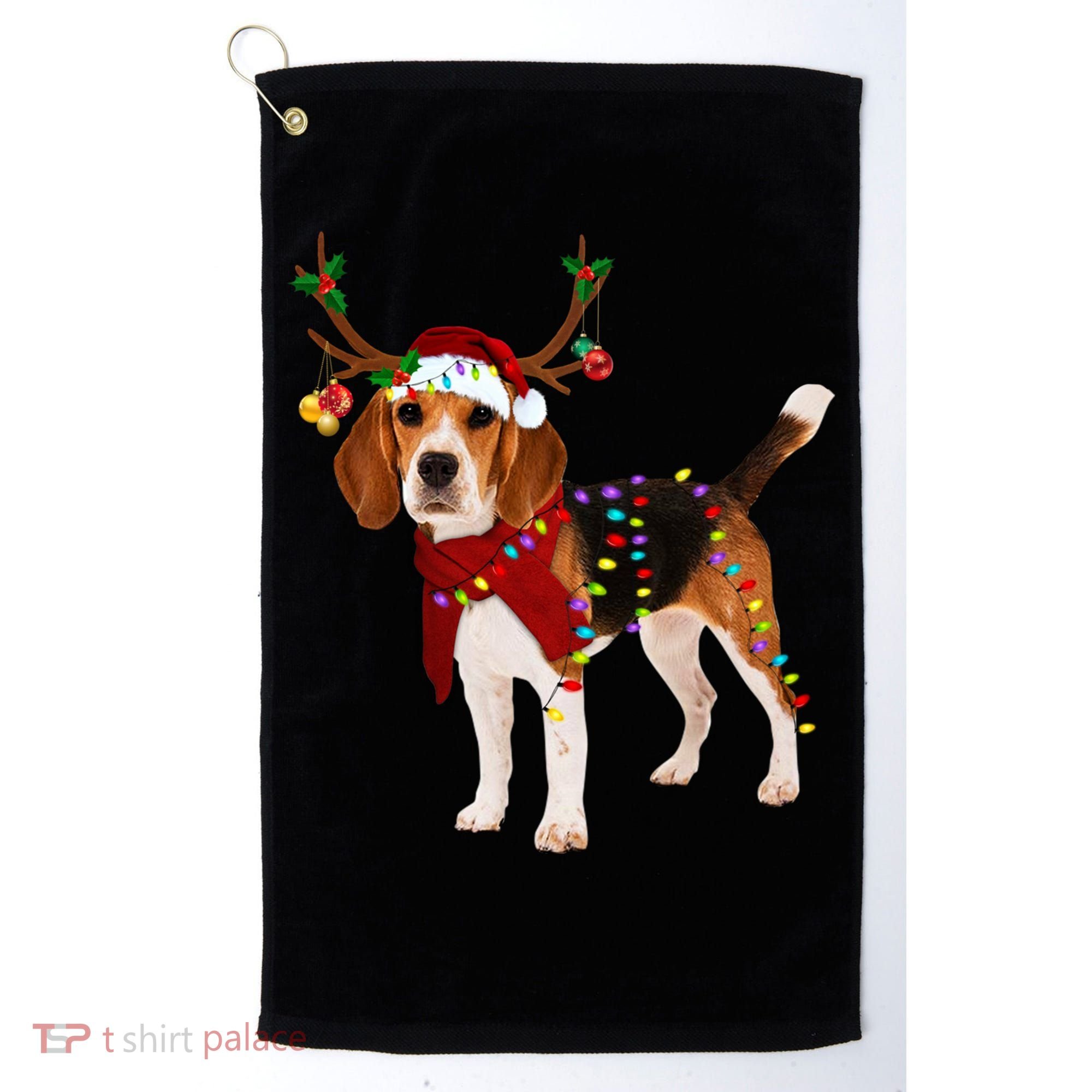 Santa Beagle Reindeer Light Christmas Gift Golf Towel