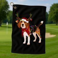 Santa Beagle Reindeer Light Christmas Gift Golf Towel thumb 1