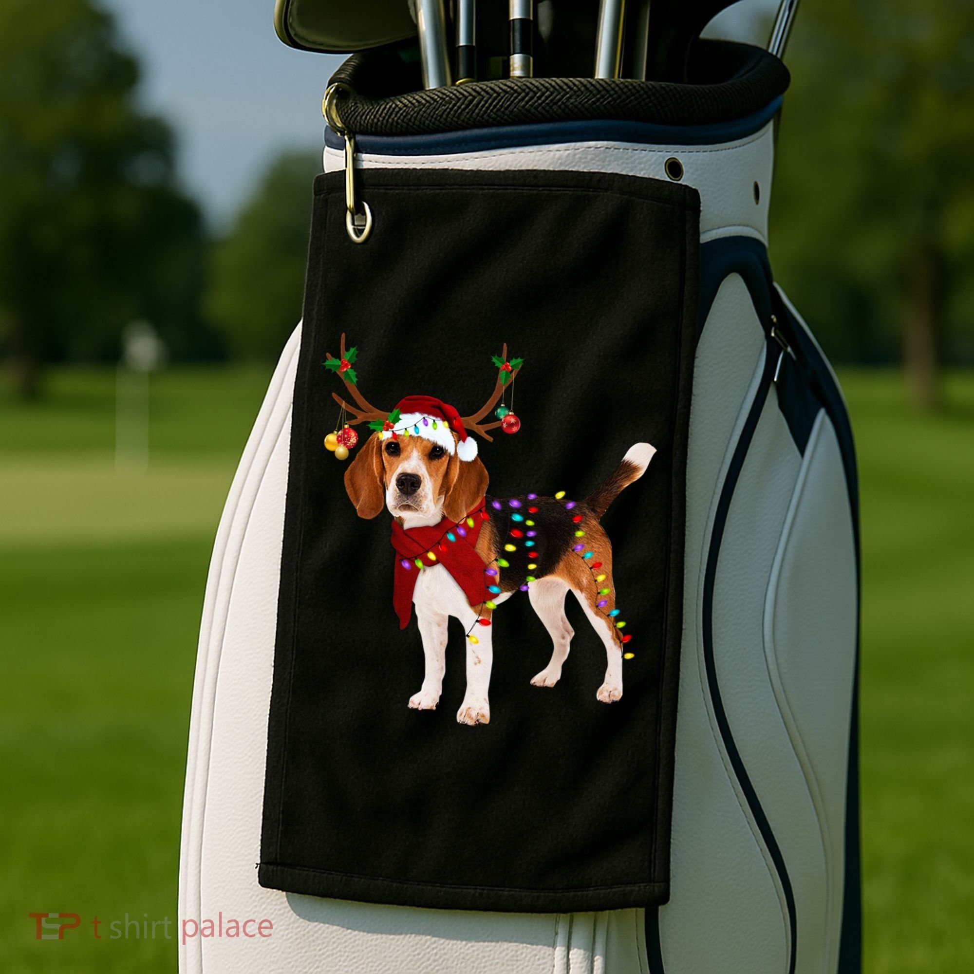 Santa Beagle Reindeer Light Christmas Gift Golf Towel