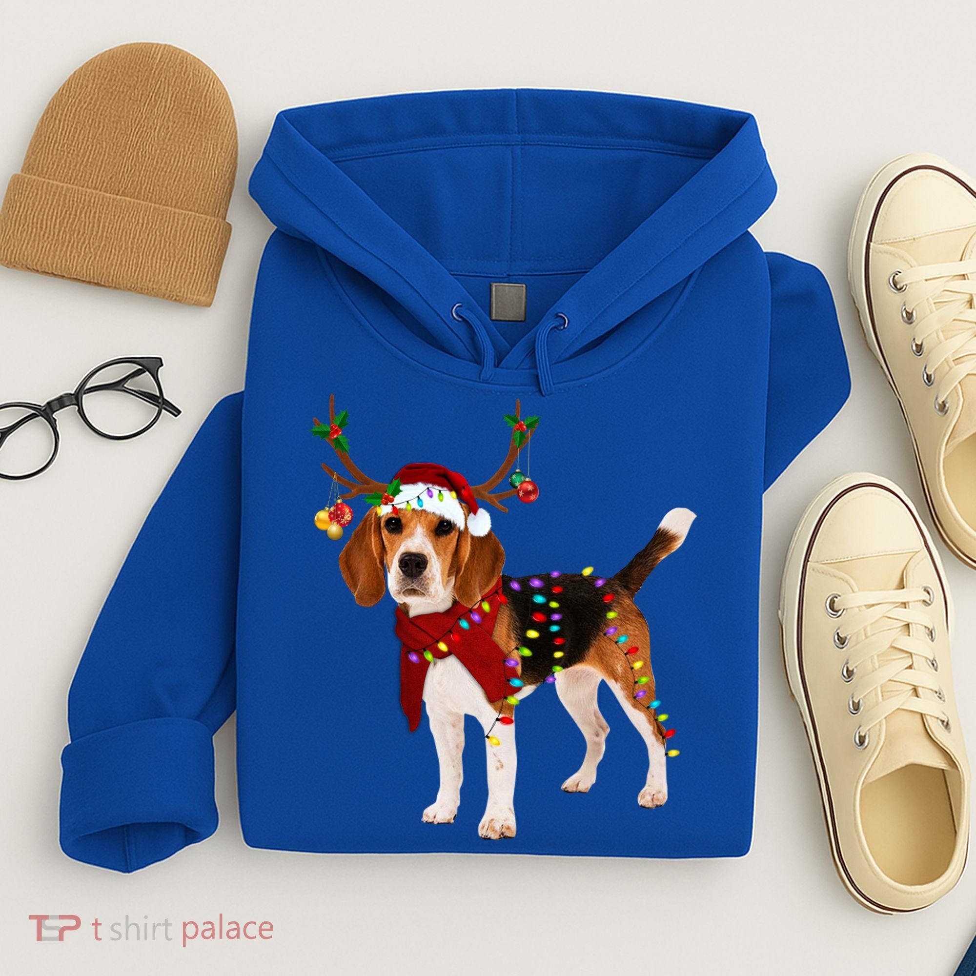 Santa Beagle Reindeer Light Christmas Gift Hoodie