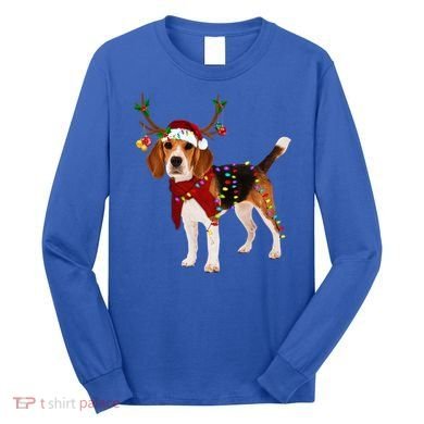 Santa Beagle Reindeer Light Christmas Gift Long Sleeve Shirt