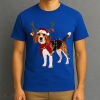 Santa Beagle Reindeer Light Christmas Gift T-Shirt thumb 3