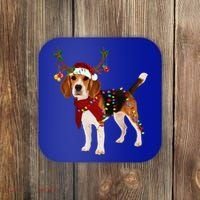 Santa Beagle Reindeer Light Christmas Gift Coaster thumb 0