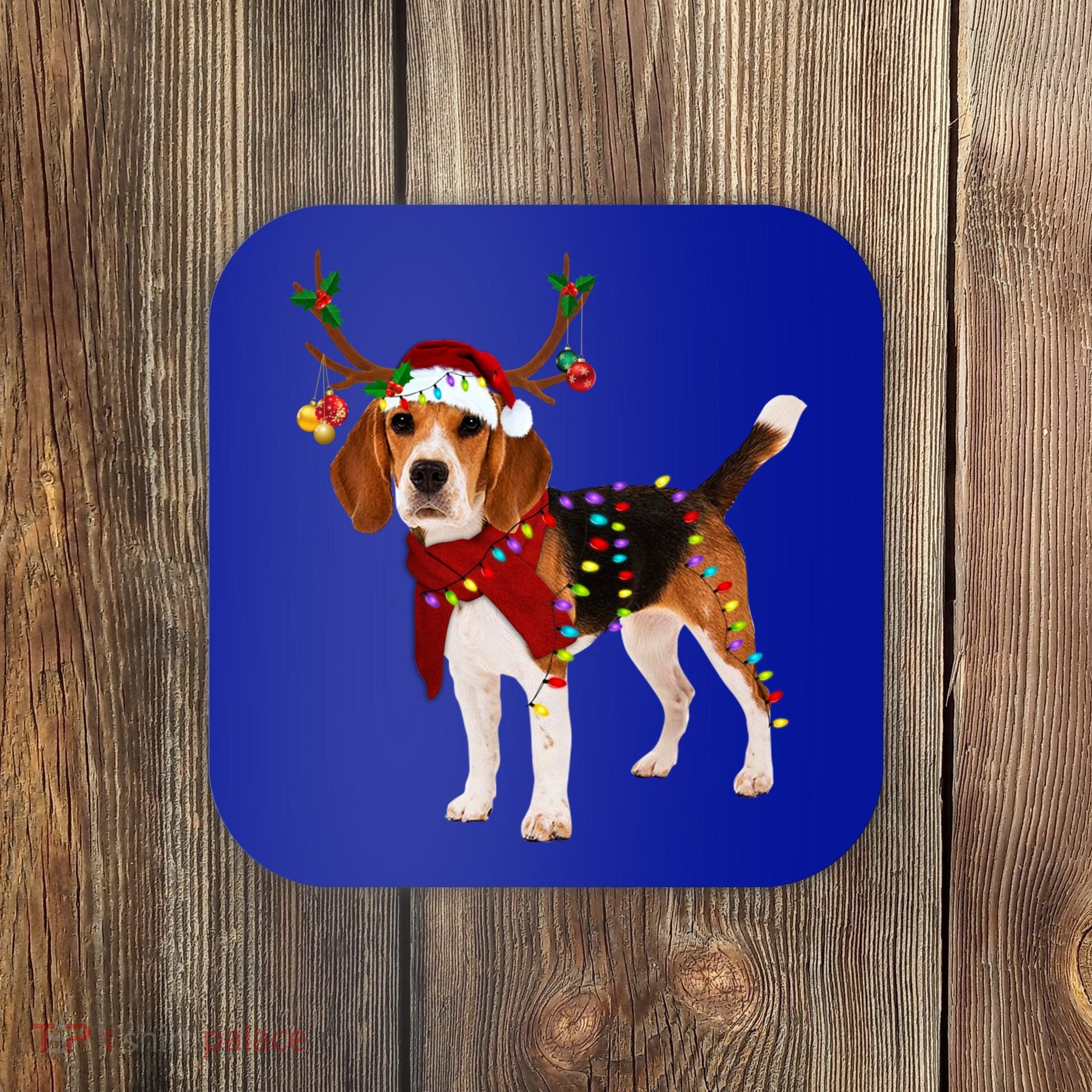 Santa Beagle Reindeer Light Christmas Gift Coaster