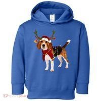 Santa Beagle Reindeer Light Christmas Gift Toddler Hoodie thumb 0
