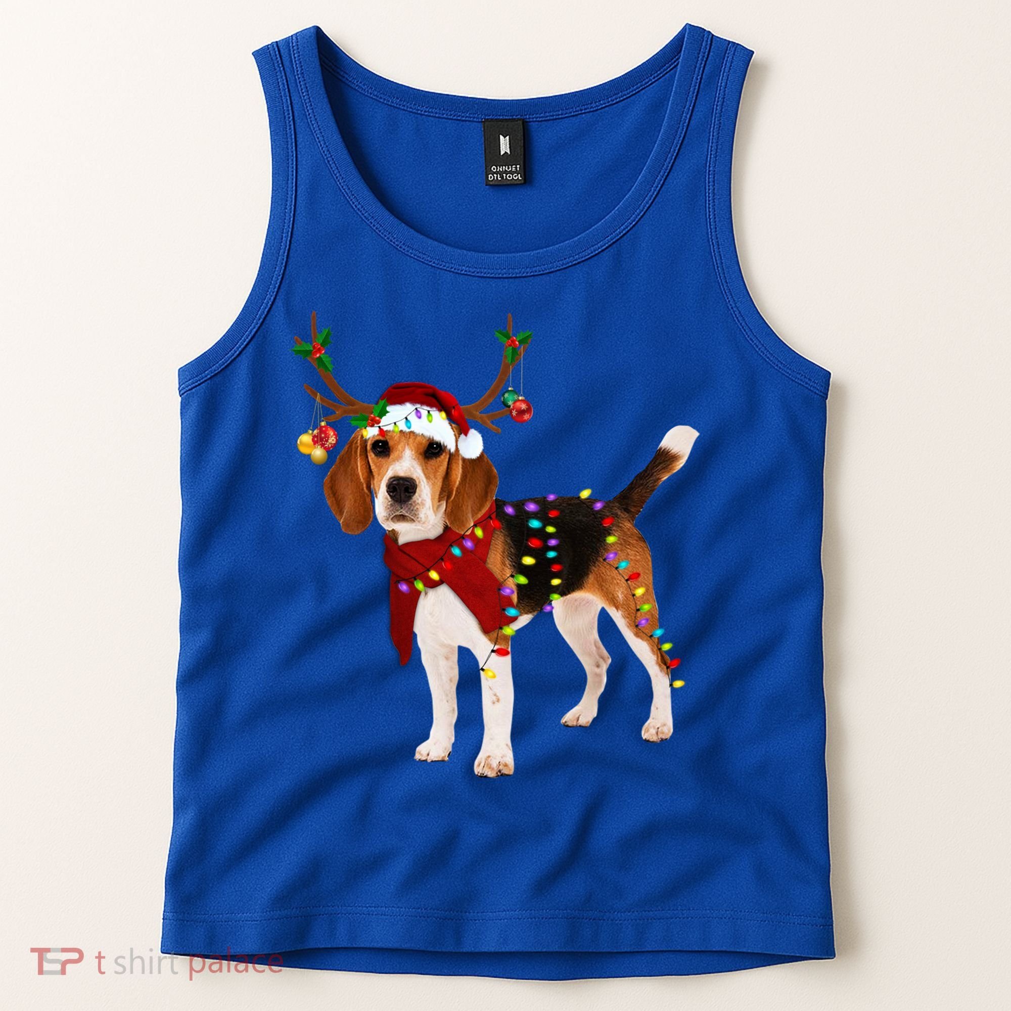 Santa Beagle Reindeer Light Christmas Gift Tank Top