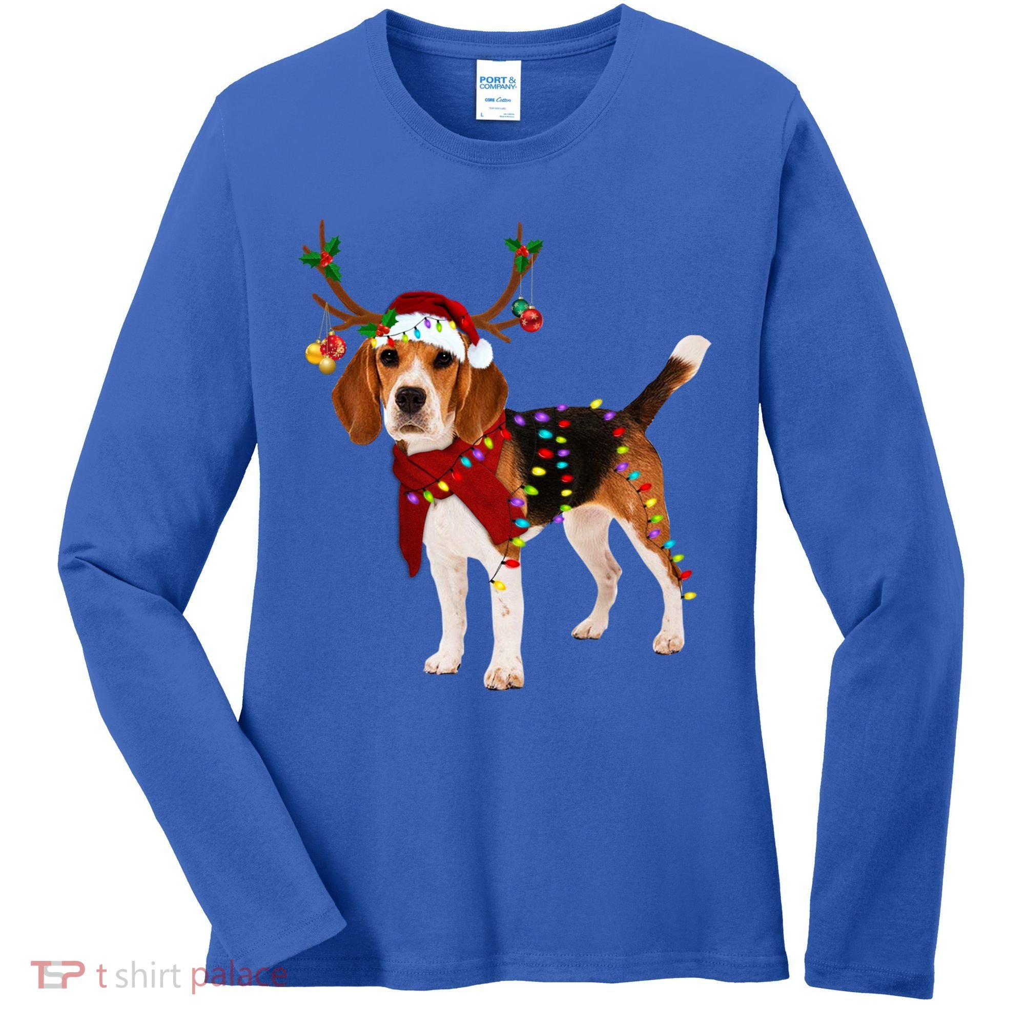 Santa Beagle Reindeer Light Christmas Gift Women's Long Sleeve Shirt