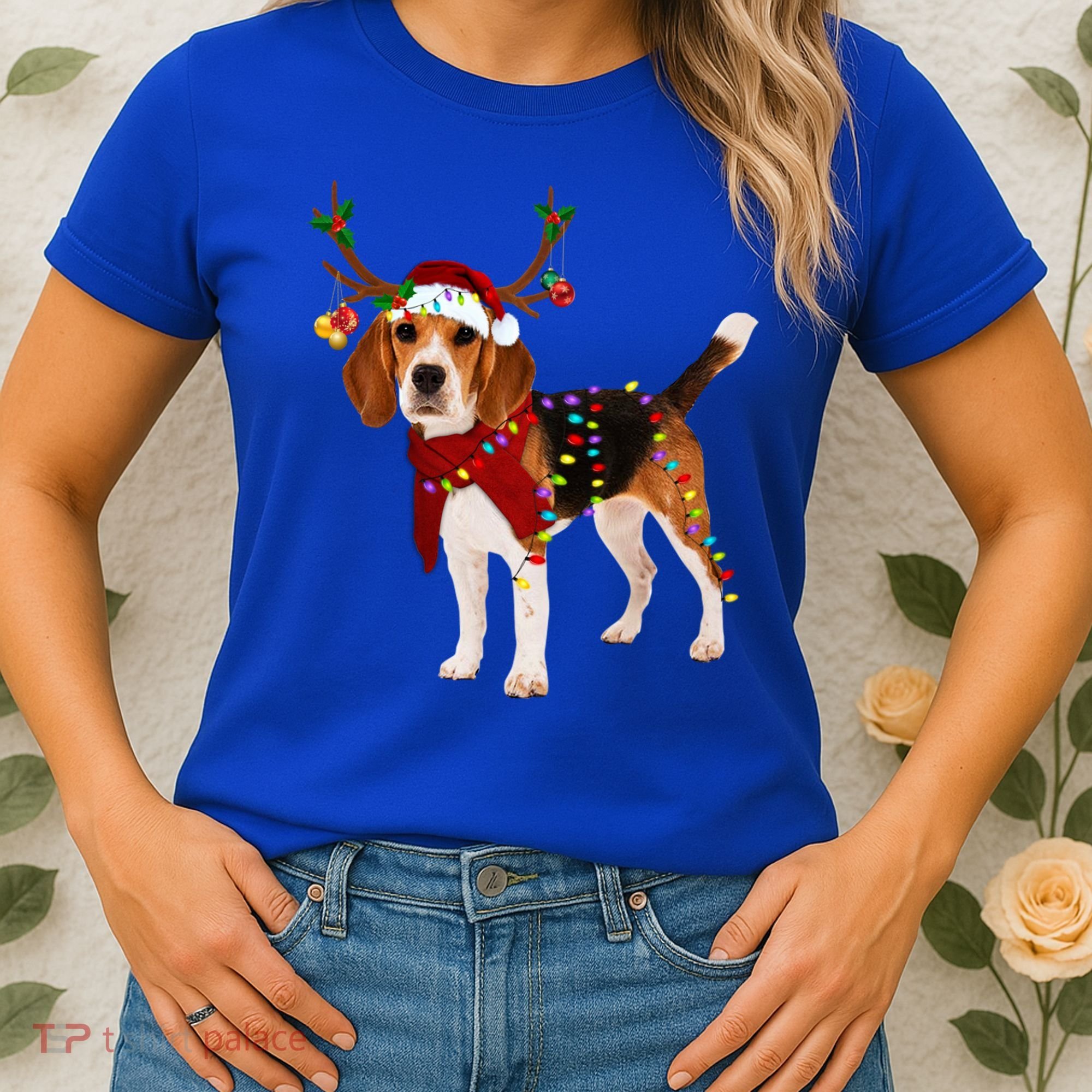 Santa Beagle Reindeer Light Christmas Gift Women's T-Shirt