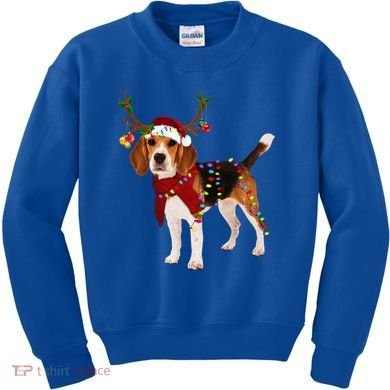 Santa Beagle Reindeer Light Christmas Gift Kids Sweatshirt