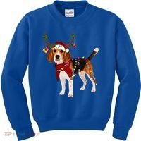 Santa Beagle Reindeer Light Christmas Gift Kids Sweatshirt thumb 0