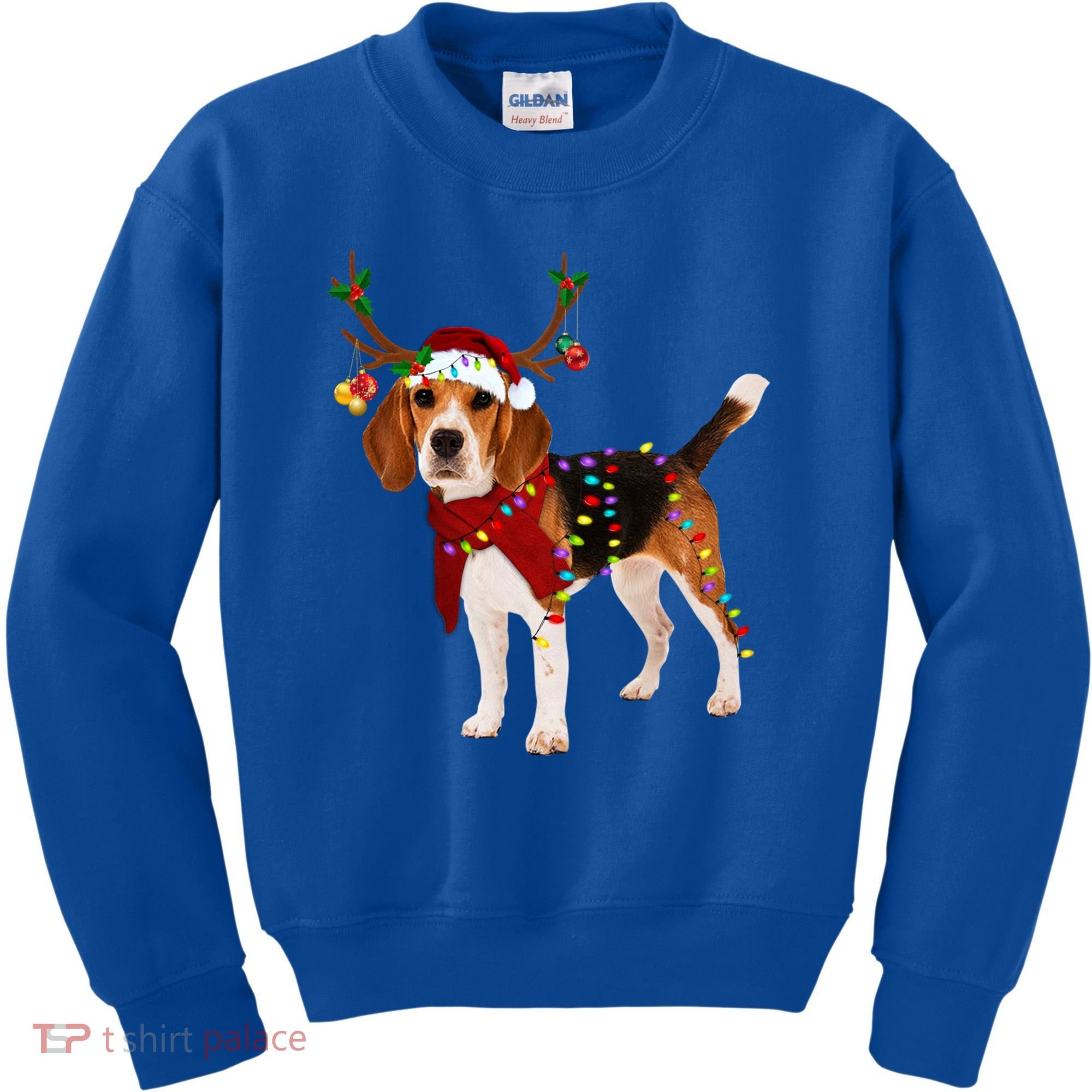 Santa Beagle Reindeer Light Christmas Gift Kids Sweatshirt