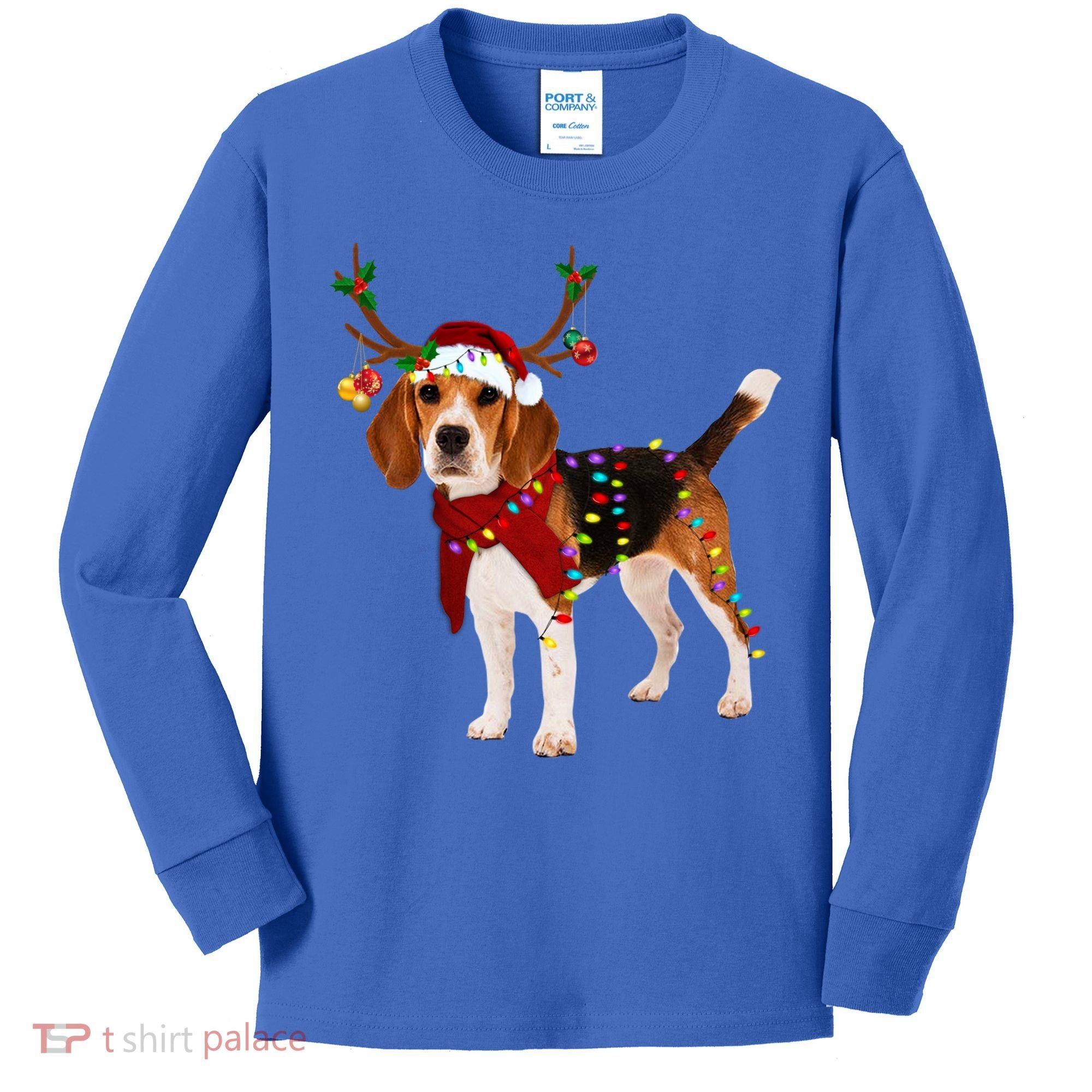 Santa Beagle Reindeer Light Christmas Gift Kids Long Sleeve Shirt