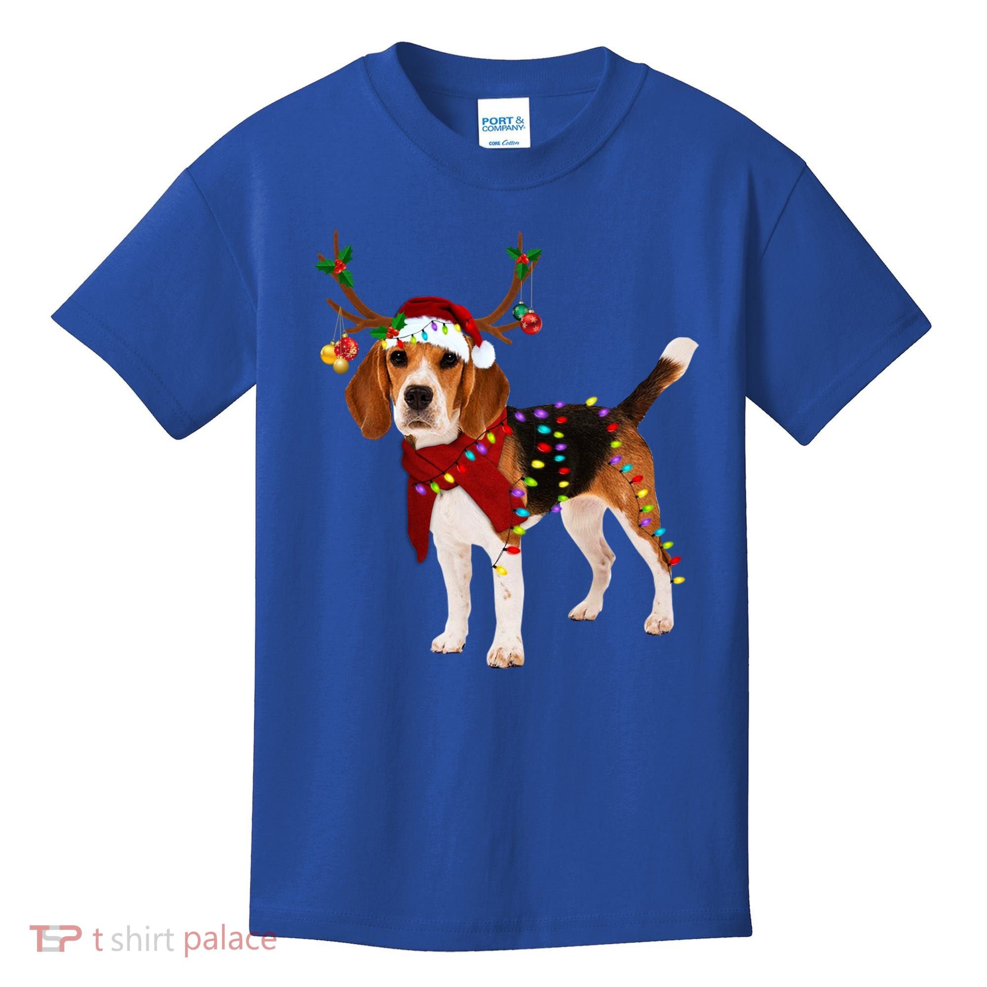 Santa Beagle Reindeer Light Christmas Gift Kids T-Shirt