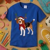 Santa Beagle Reindeer Light Christmas Gift Kids T-Shirt thumb 3