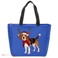 Santa Beagle Reindeer Light Christmas Gift Tote Bag thumb 0