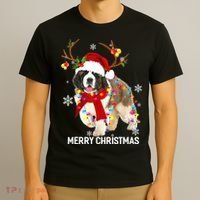 St Bernard Reindeer Xmas Light Christmas Ornaments Xmas Dog T-Shirt thumb 3