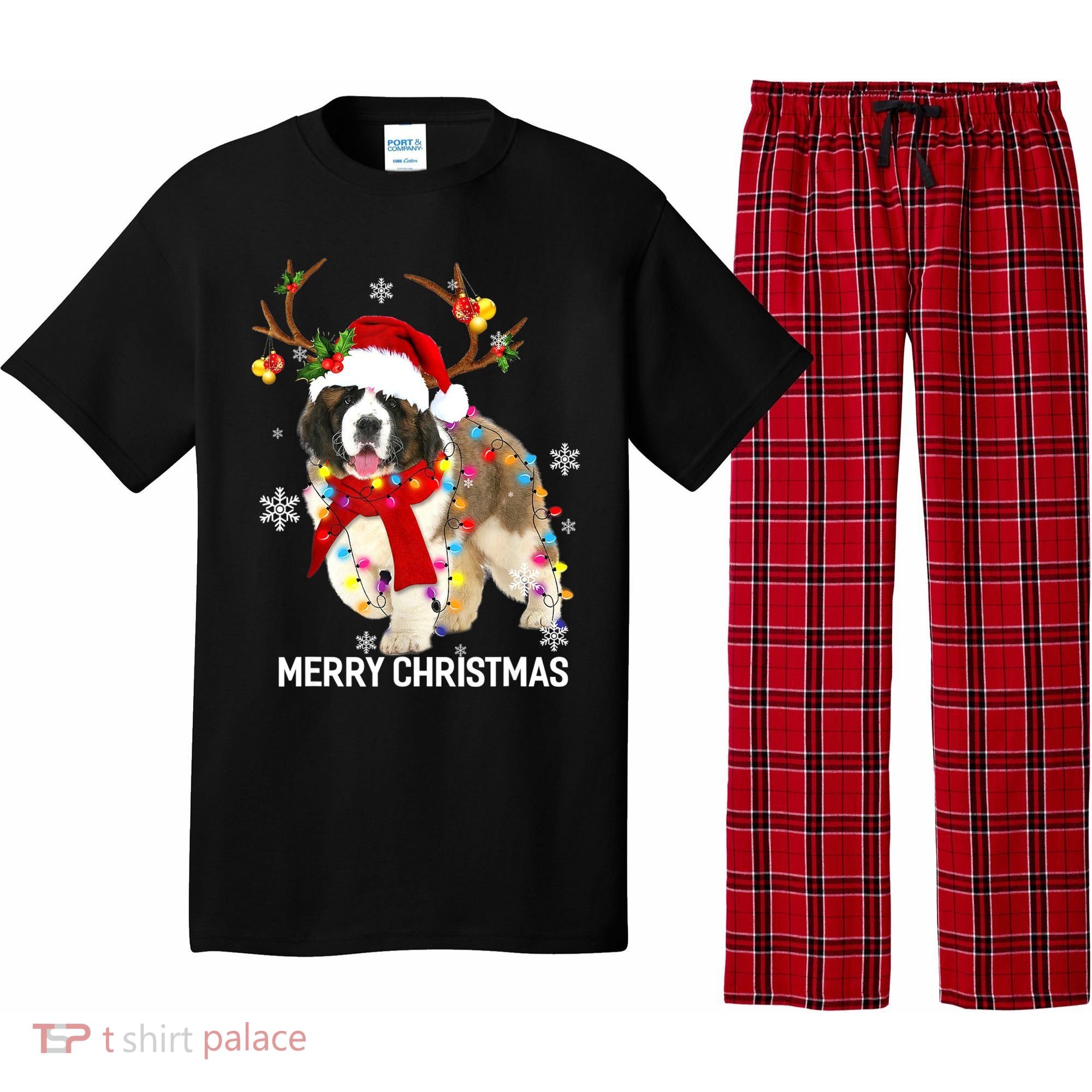 St Bernard Reindeer Xmas Light Christmas Ornaments Xmas Dog Pajama Set