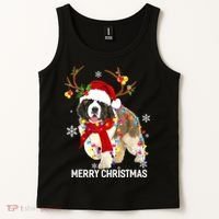 St Bernard Reindeer Xmas Light Christmas Ornaments Xmas Dog Tank Top thumb 2